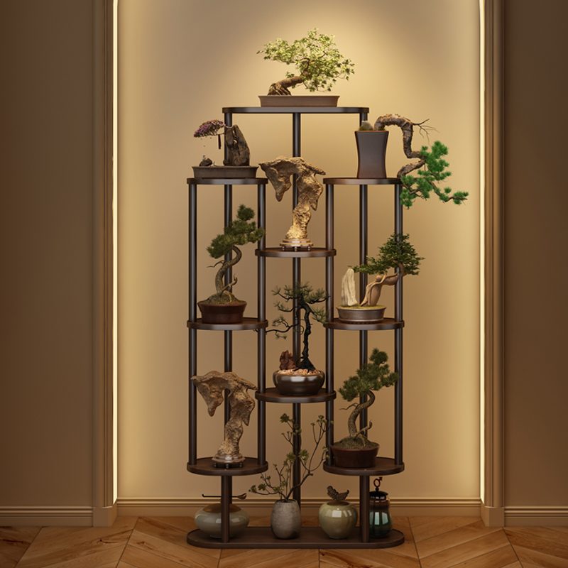 创意博古架实木中式花架茶室氛围布置高级感茶室摆件置物架展示架