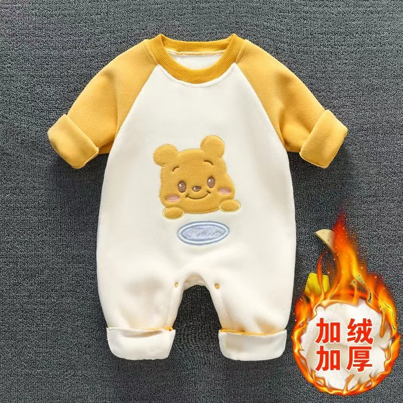 婴儿外出服连体衣加绒加厚秋冬宝宝哈衣新生儿保暖哈衣爬爬服