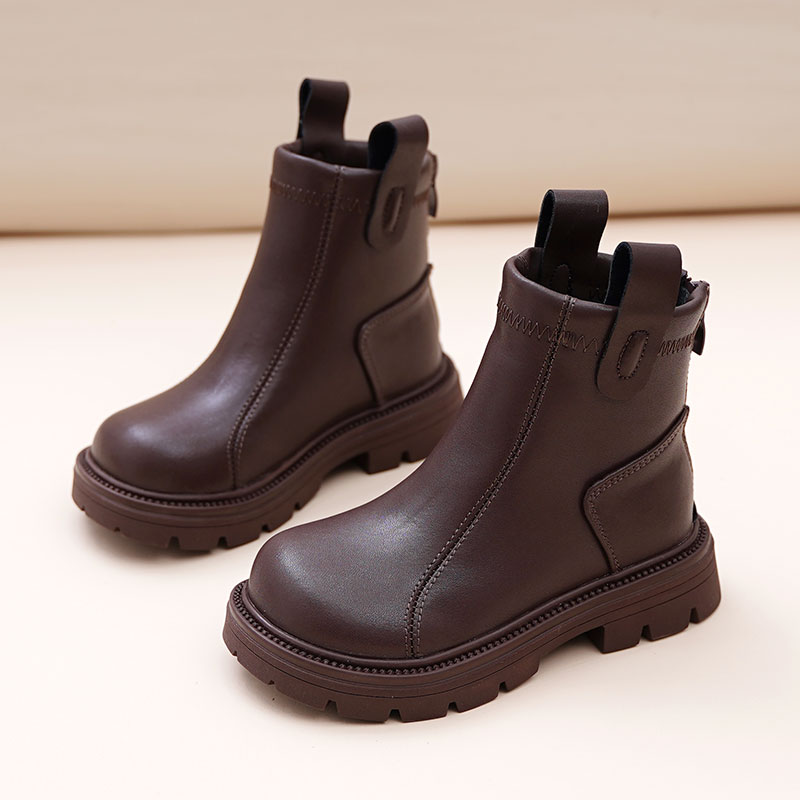 女童鞋子公主短靴真皮马丁靴2025冬季新款加绒宝宝棉靴英伦风软底