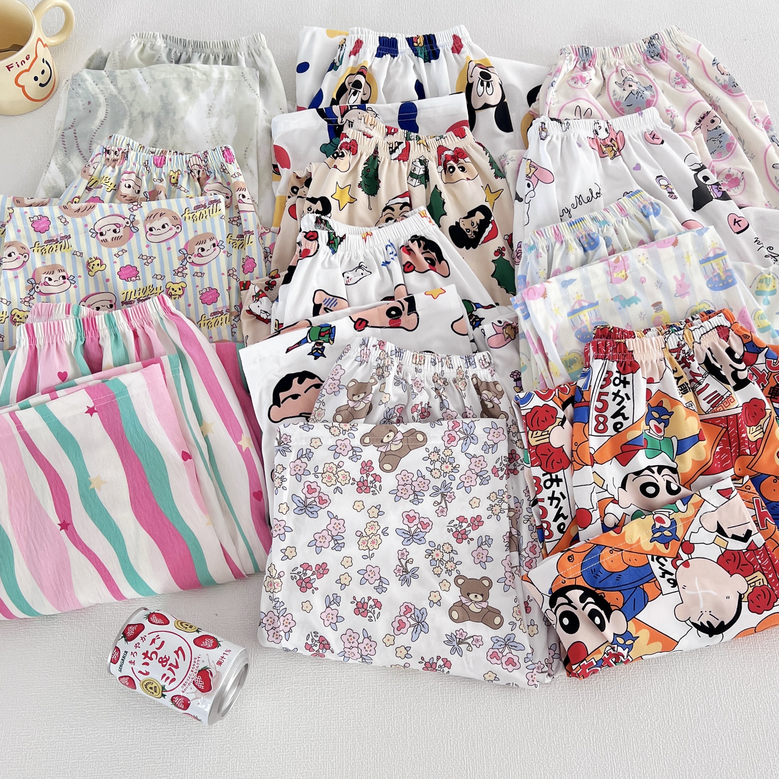 宽松300斤大码睡裤女胖mm卡通居家裤遛弯裤家居裤短裤长裤夏秋季