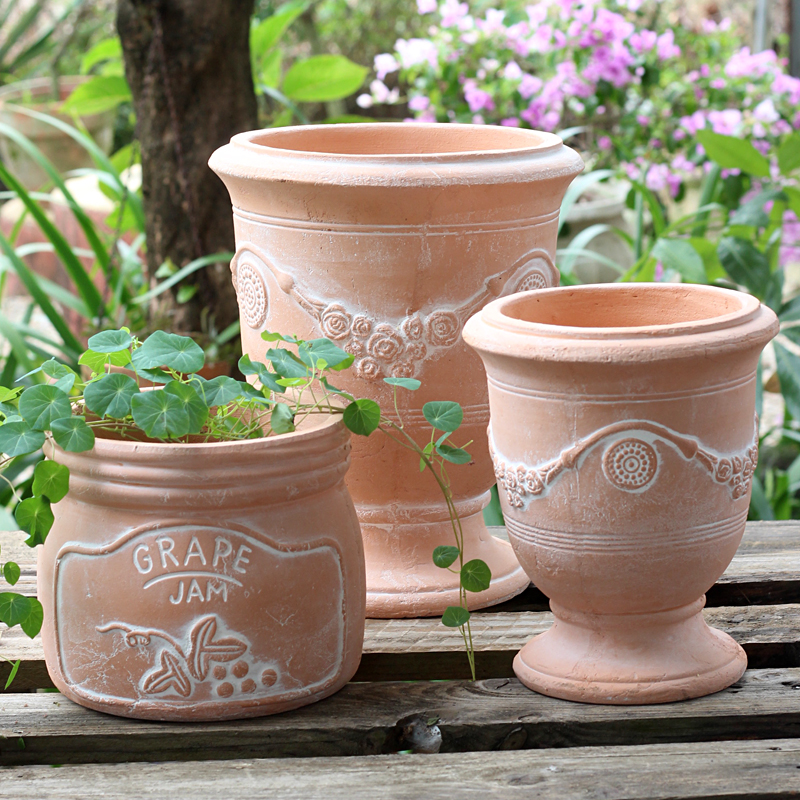 做旧复古透气简约手工盆家居种植盆庭院阳台花卉红陶盆粗陶花盆