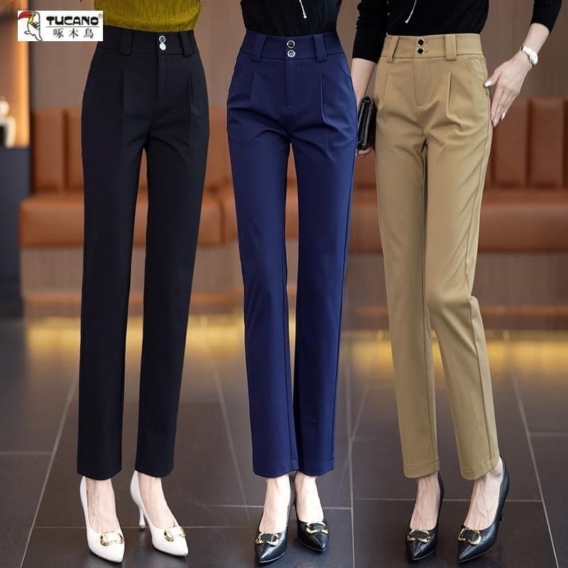 啄木鸟西装休闲烟管裤女春秋季2025新款宽松显瘦哈伦百搭小直筒裤