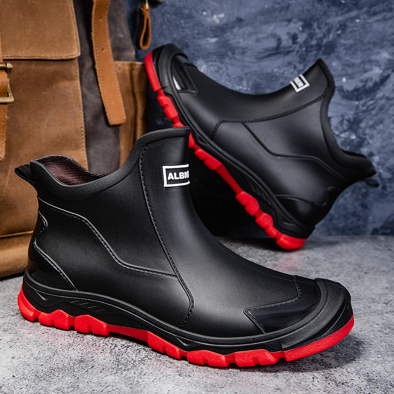 冬季新款一体加绒保暖胶鞋短筒雨靴男大码39-48雨鞋防水防滑水鞋