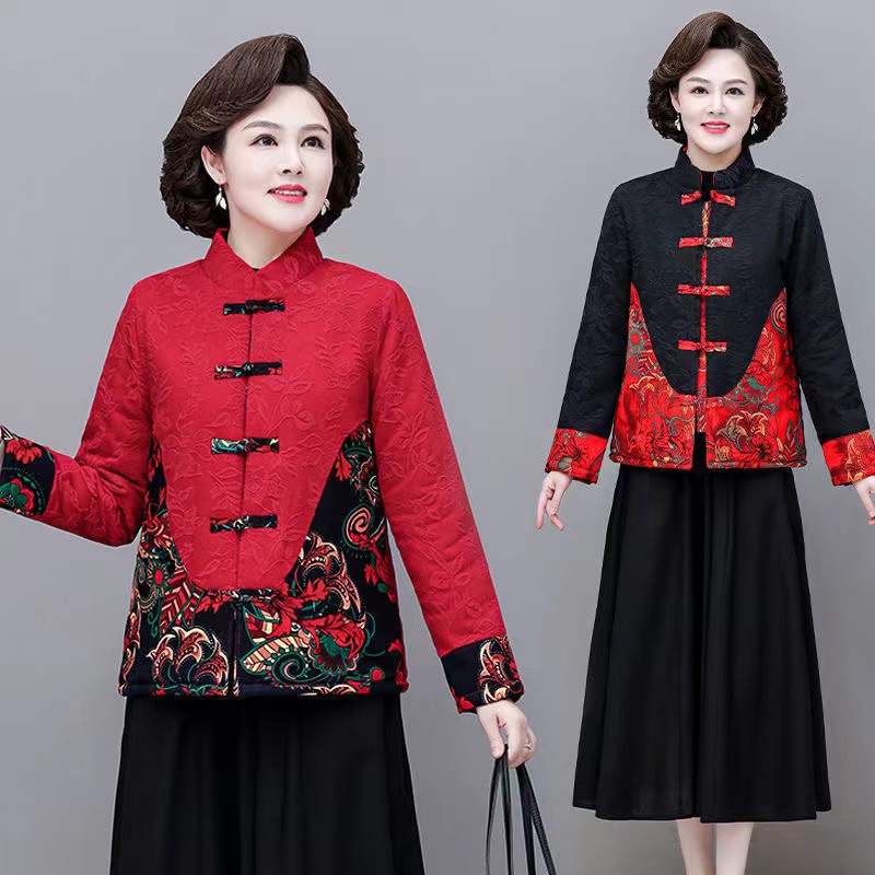 妈妈民族风提花棉袄中式加厚棉衣秋冬复古盘扣唐装棉服女装短外套