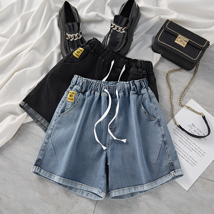 大码夏季薄款牛仔短裤女松紧高腰宽松百搭遮肉显瘦休闲直筒阔腿裤