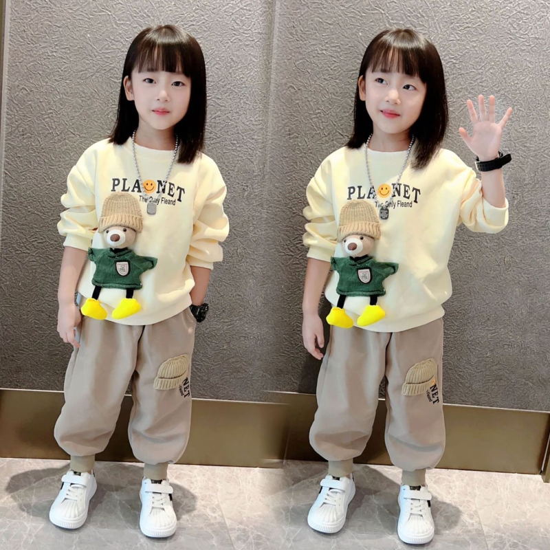 女童春秋卫衣套装2025新款男女童洋气宝宝两件套网红卡通儿童装潮