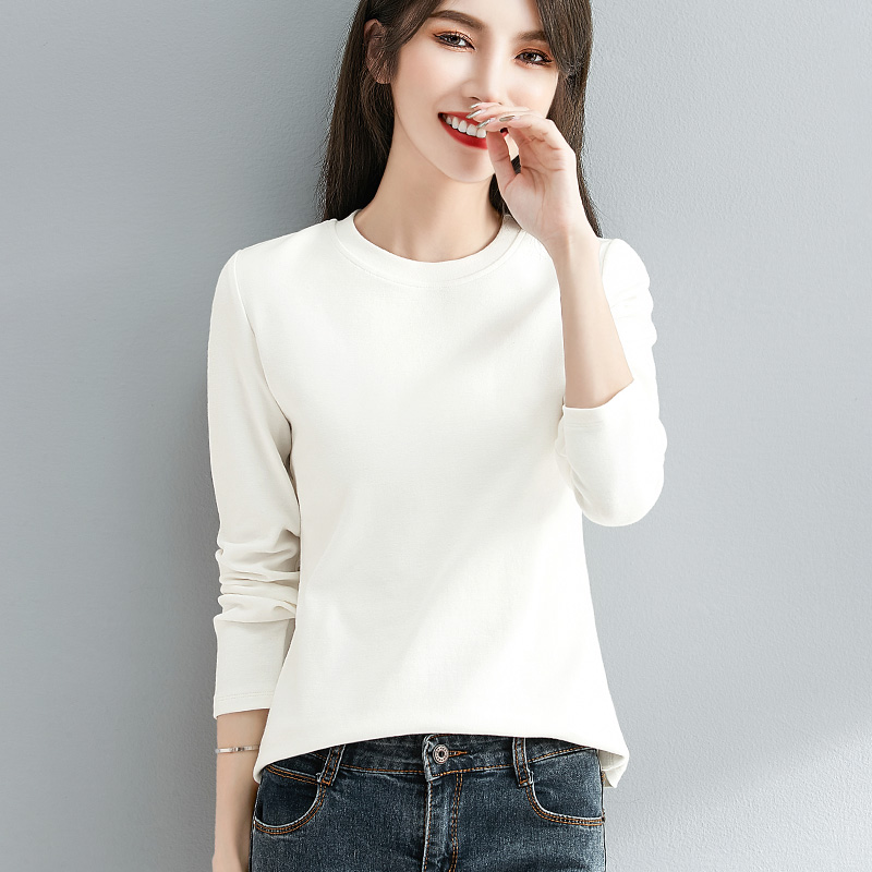 米白色加厚保暖半高领打底衫女内搭秋冬新款纯色修身百搭长袖t恤