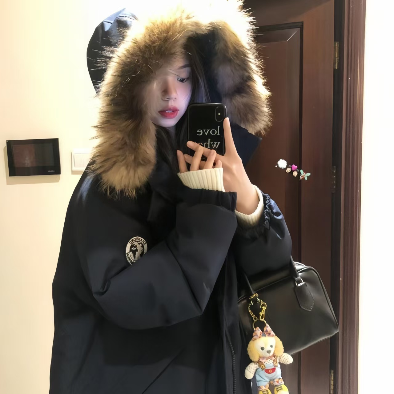 2025工装棉服女短款棉服冬季新款棉袄派克服宽松加厚毛领棉衣外套