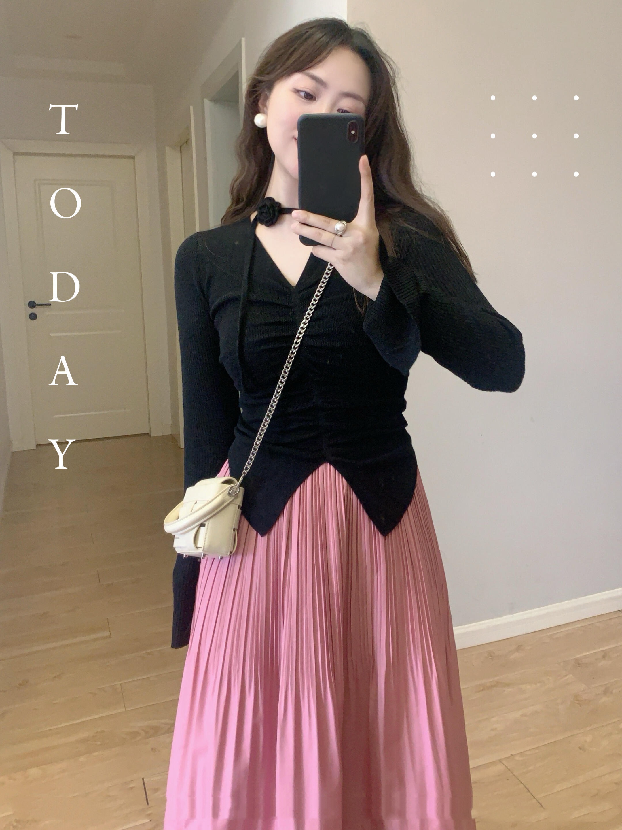 早秋穿搭一整套温柔风气质V领针织上衣女粉色百褶裙两件套装女潮