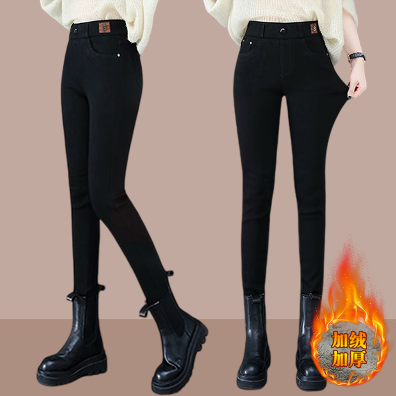 加厚加绒裤子女秋冬季爆款2026新款休闲紧身高腰弹力小脚黑色女裤