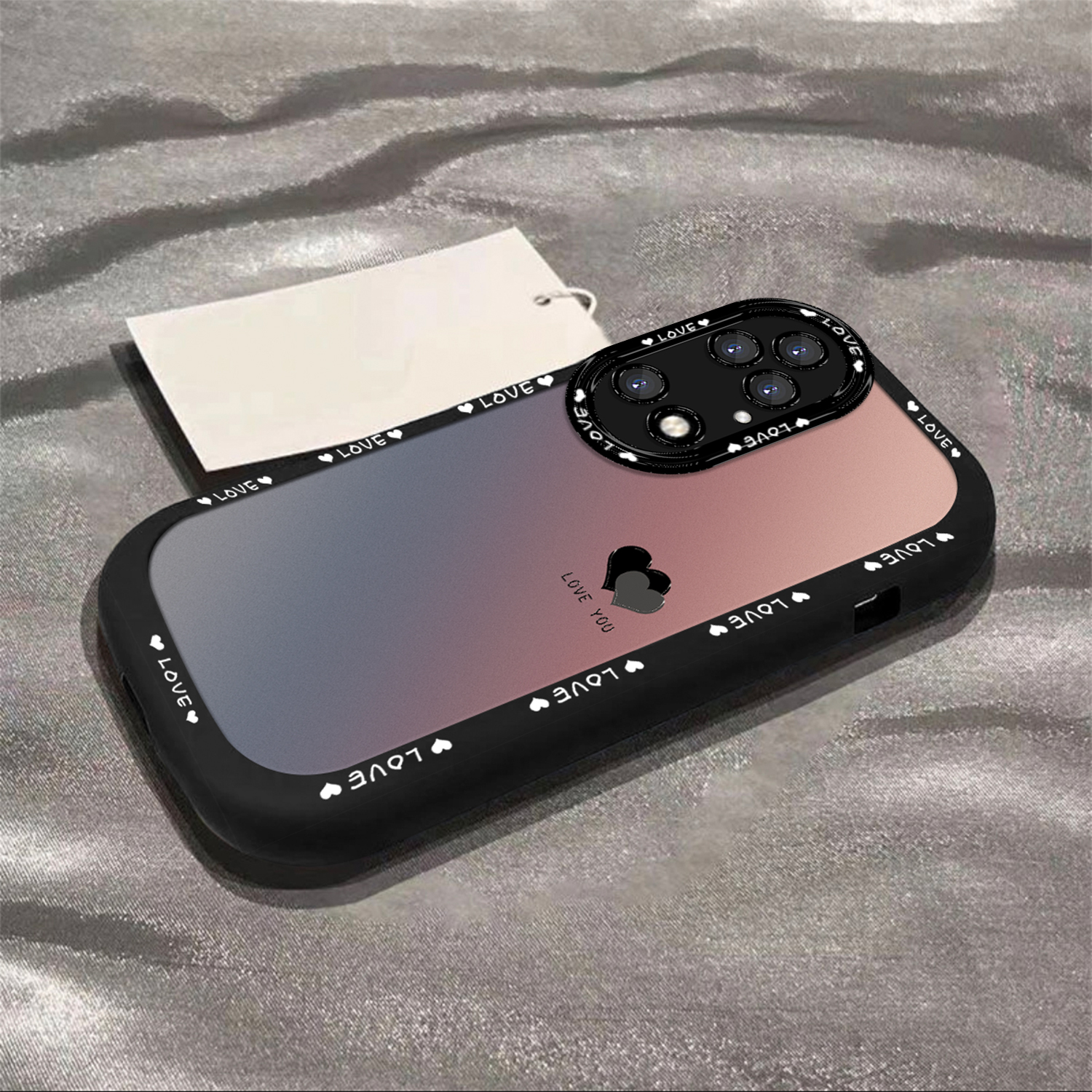 适用于【华为】P50/P50E渐变黑色爱心简约创意网红全包硅胶泡芙壳