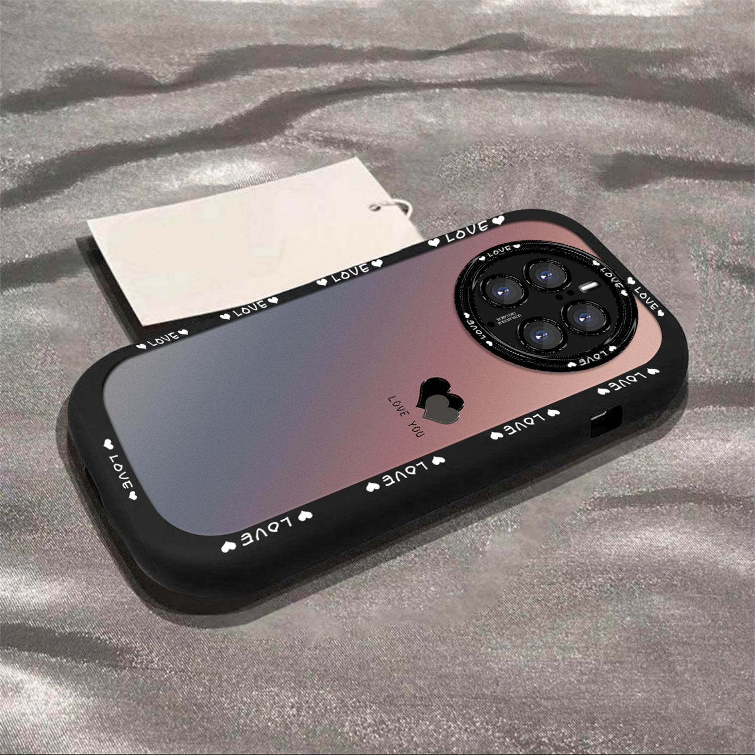 适用于【华为】Mate50Pro/EPro渐变黑色爱心简约创意网红泡芙壳