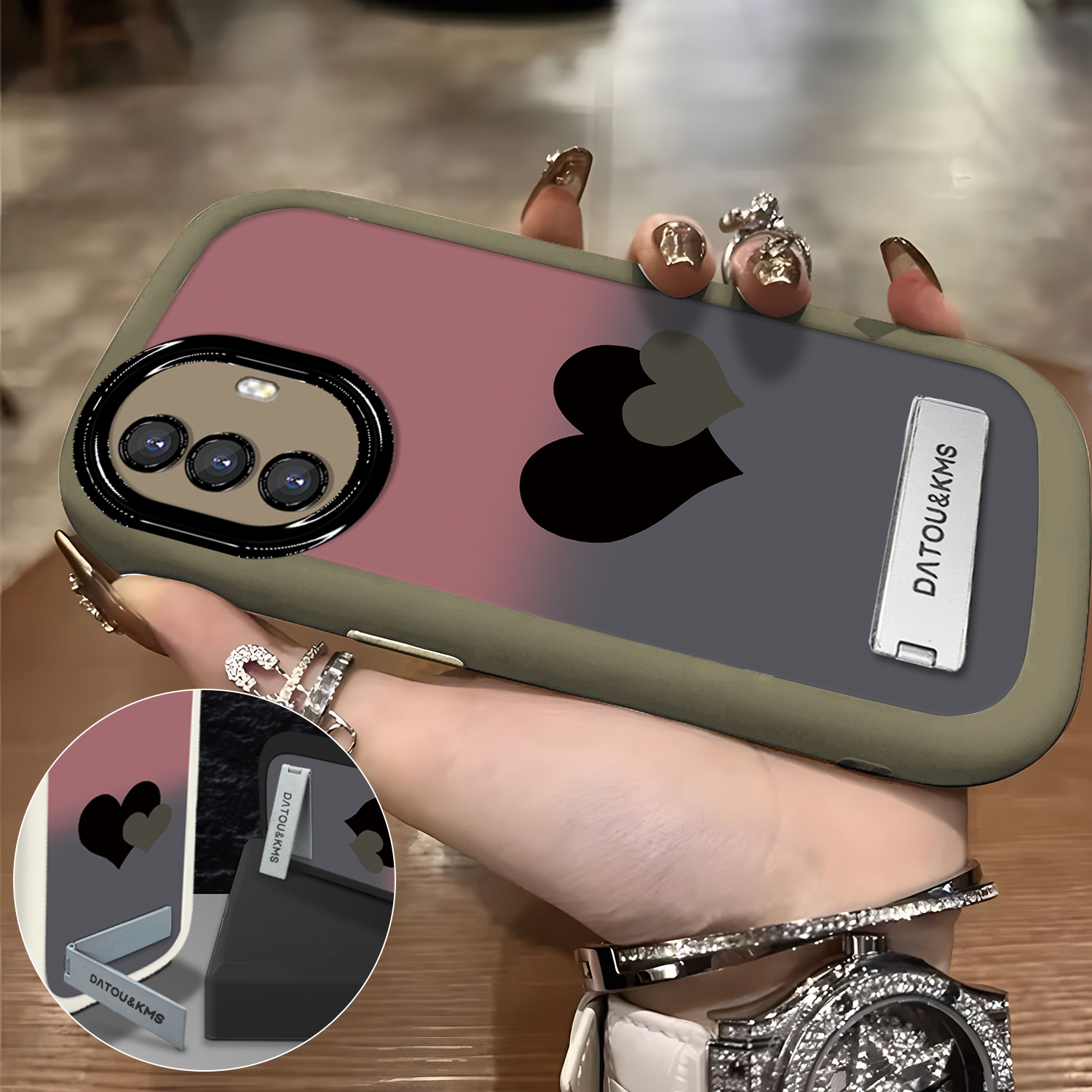 适用于【VIVO】X30/Pro新款渐变黑粉双爱心女款防摔手机壳