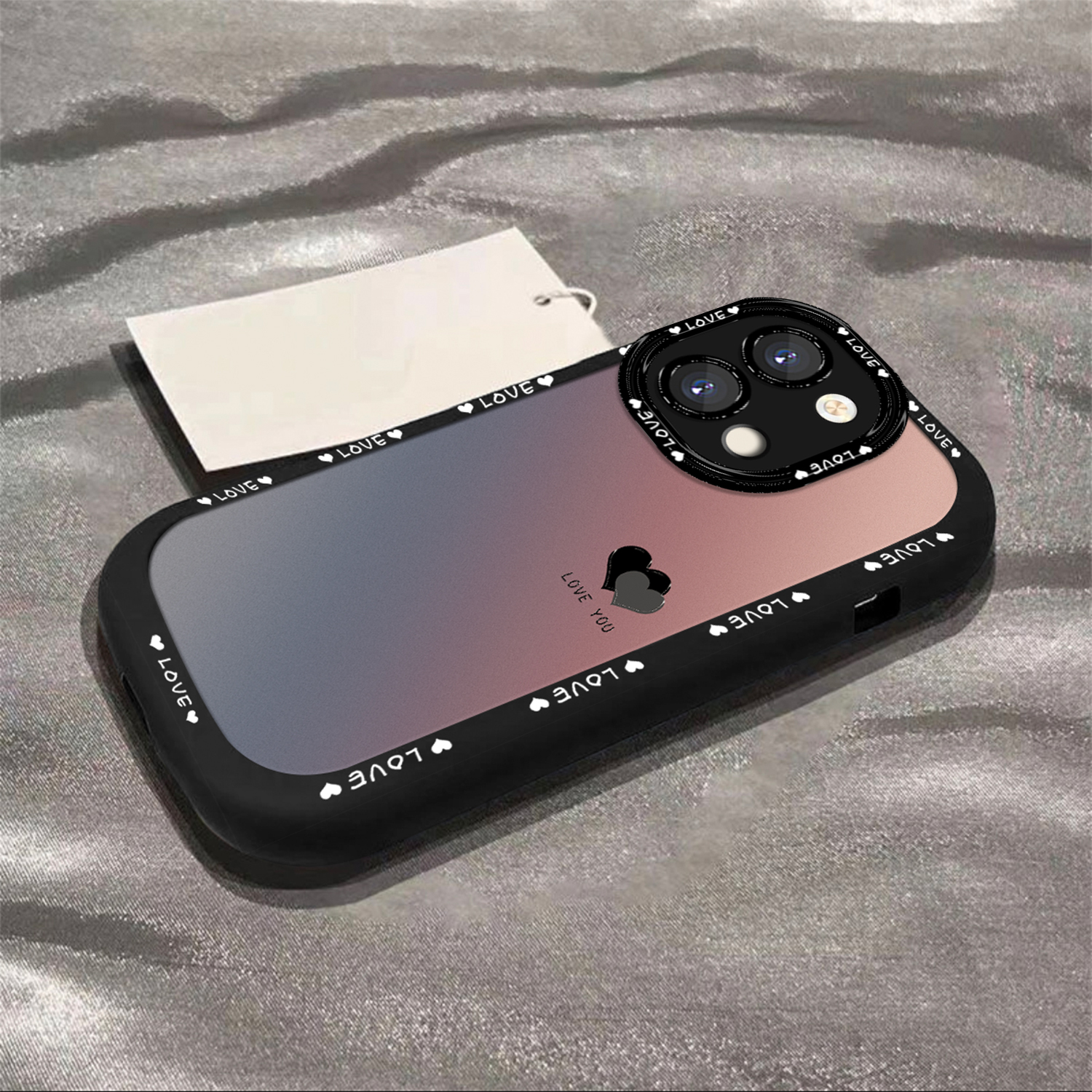 适用于【OPPO】Reno9/Pro渐变黑色爱心简约创意全包硅胶泡芙壳