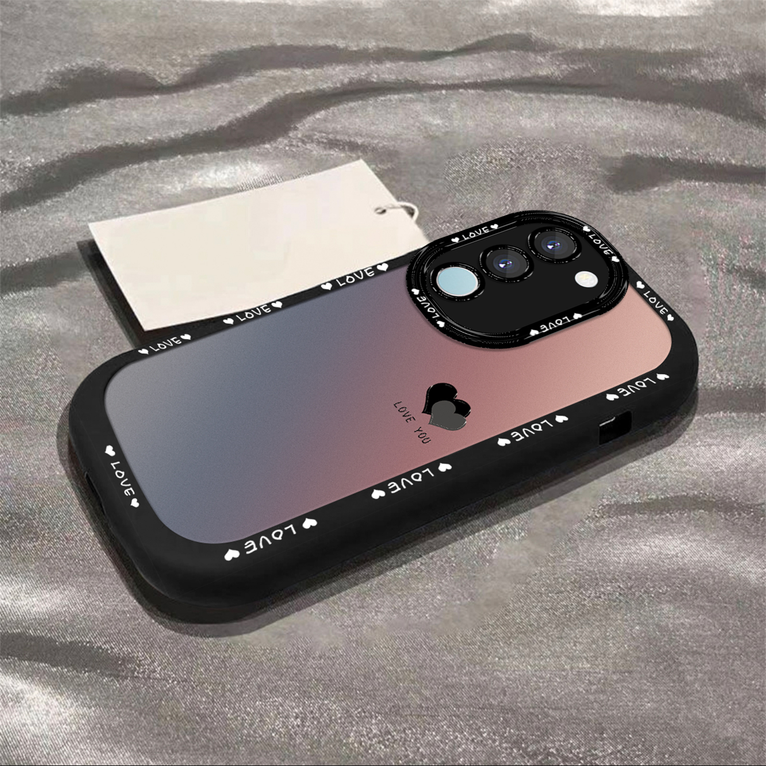 适用于【VIVO】S17/S17Pro/S17T渐变黑色爱心简约创意硅胶泡芙壳