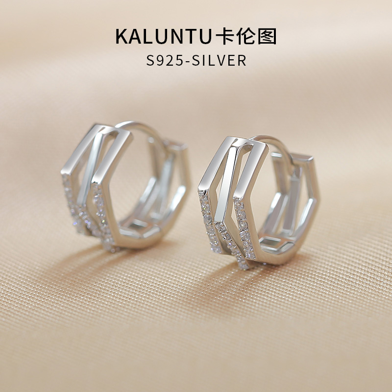 925银合成锆石耳饰 通体纯银耳环女轻奢气质耳扣百搭耳圈高档耳钉