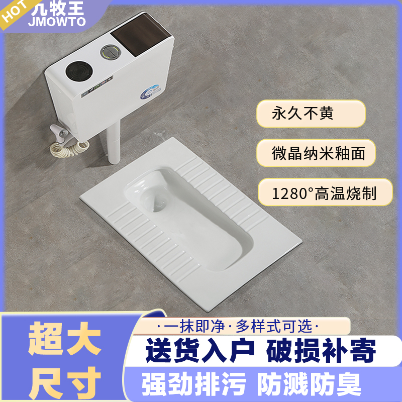 陶瓷蹲便器家用大尺寸蹲坑防溅水大便器蹲厕卫生间防臭带水箱便池