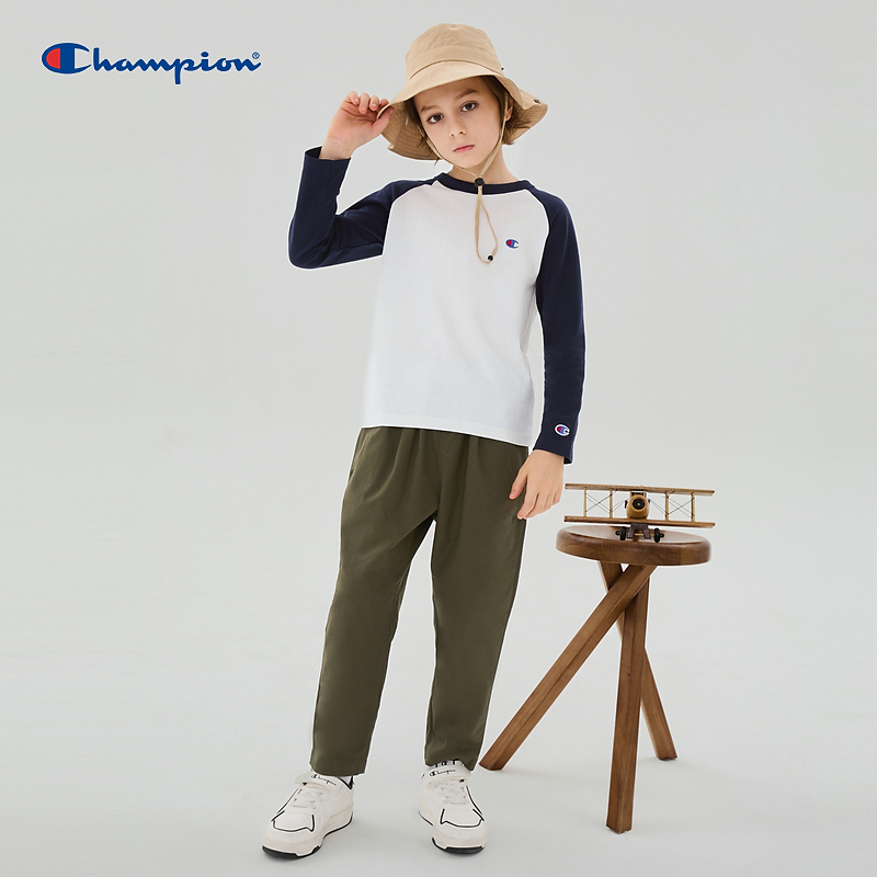 Champion冠军童装秋季休闲针织插肩长袖T恤圆领套头衫CK-Y403