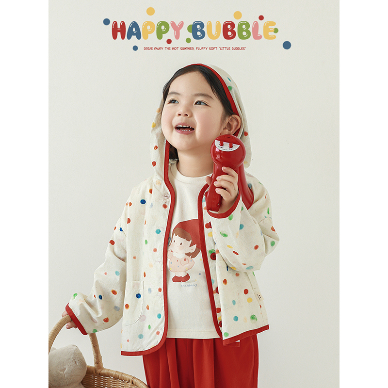 幼悠夏二波儿童夏季时尚百搭上衣女童彩色波点保暖印花外套LX0146