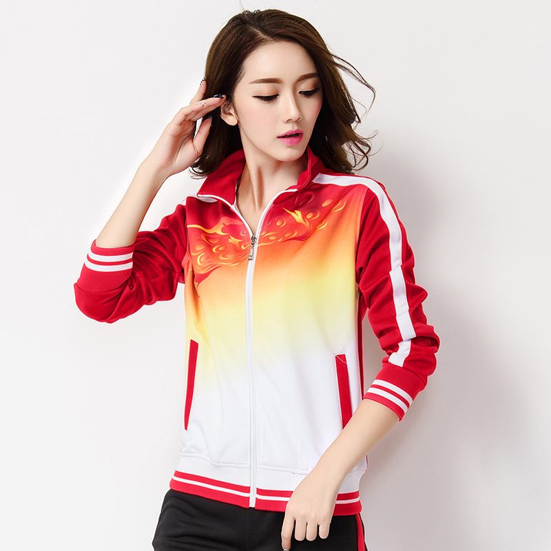 晋冠秋冬长袖开衫立领时尚休闲套装大码透气健身服广场舞服团体服