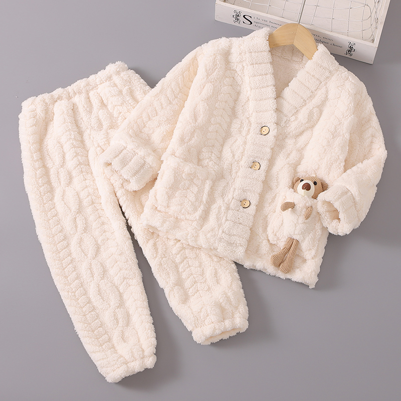 秋冬季儿童法兰绒睡衣男童男孩珊瑚绒女童宝宝加厚家居服套装