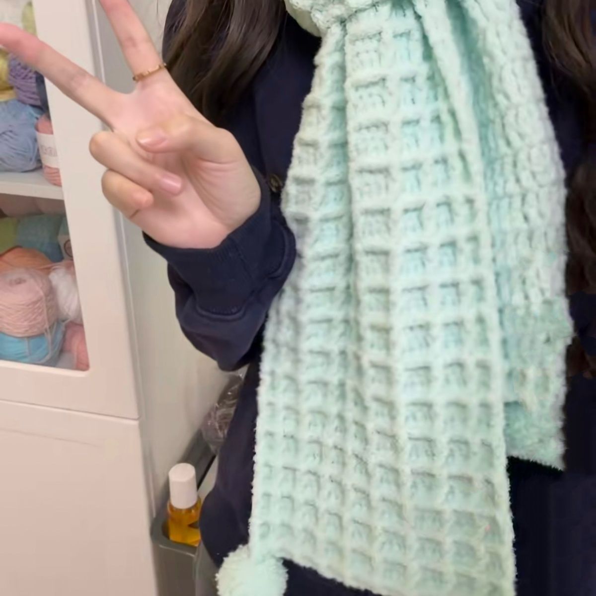 手工diy软糯薄荷绿牛奶慕斯云朵棉棉华夫格围巾材料包钩针自制礼