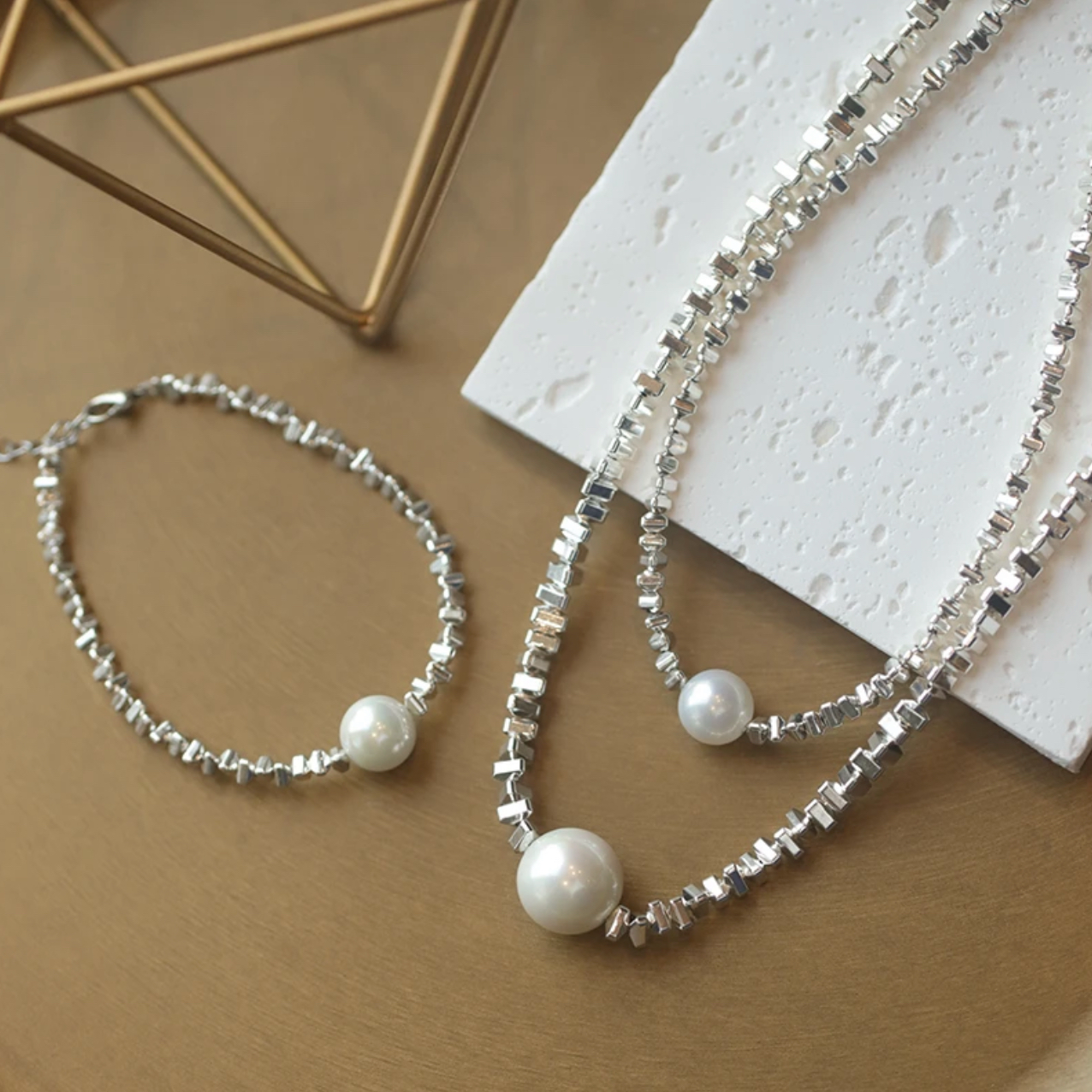 非金属仿珍珠项链 爆闪碎银珍珠项链时尚百搭女锁骨链碎银子颈链