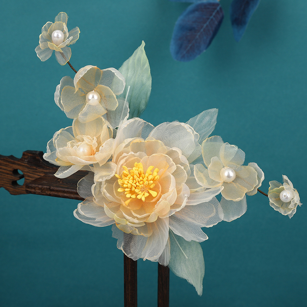 HF1241原创设计汉服发饰手工制作温柔暖色牡丹烫花发夹汉服头饰