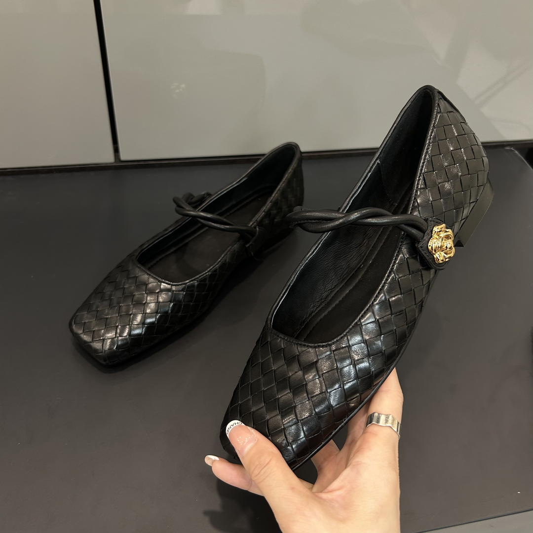 羊皮版玛丽珍文艺女鞋休闲黑色平底方头百搭浅口2023新款单鞋女