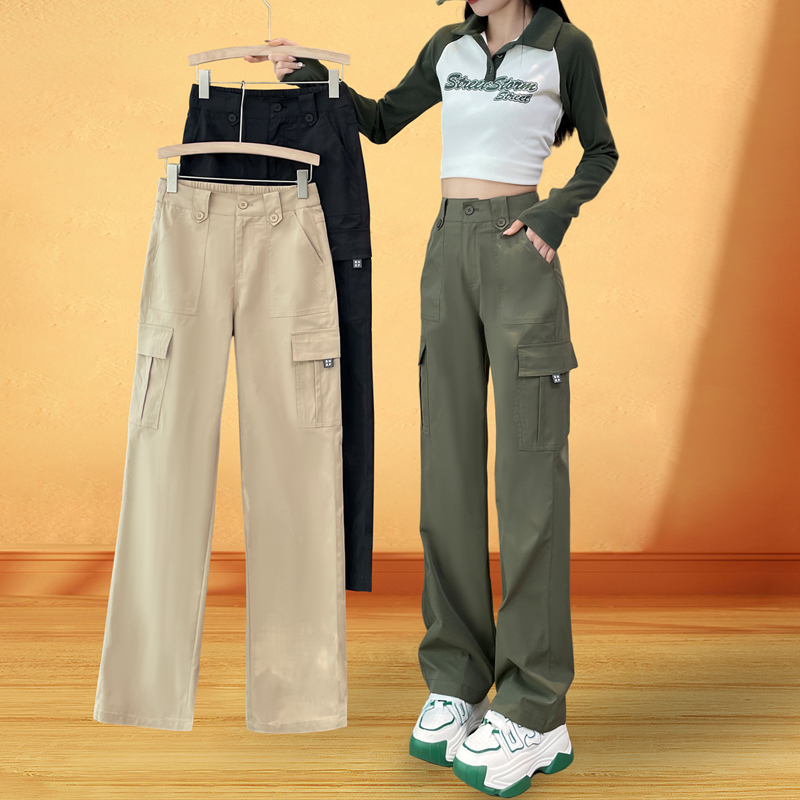 高腰工装裤直筒工装裤女2025春夏美式休闲裤显瘦高个子高腰工装裤