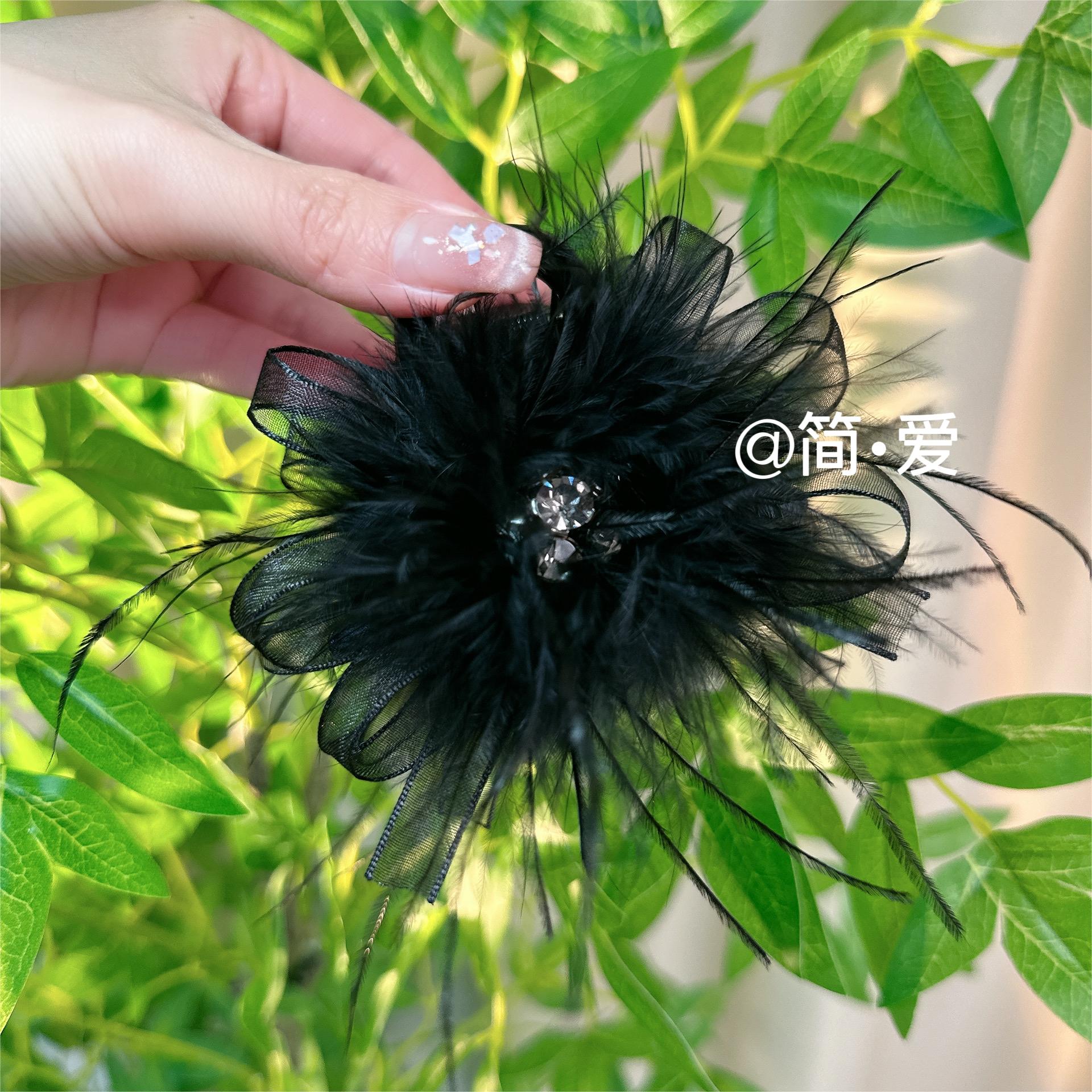 高级感顶夹羽毛时尚毛毛带钻8cm抓夹