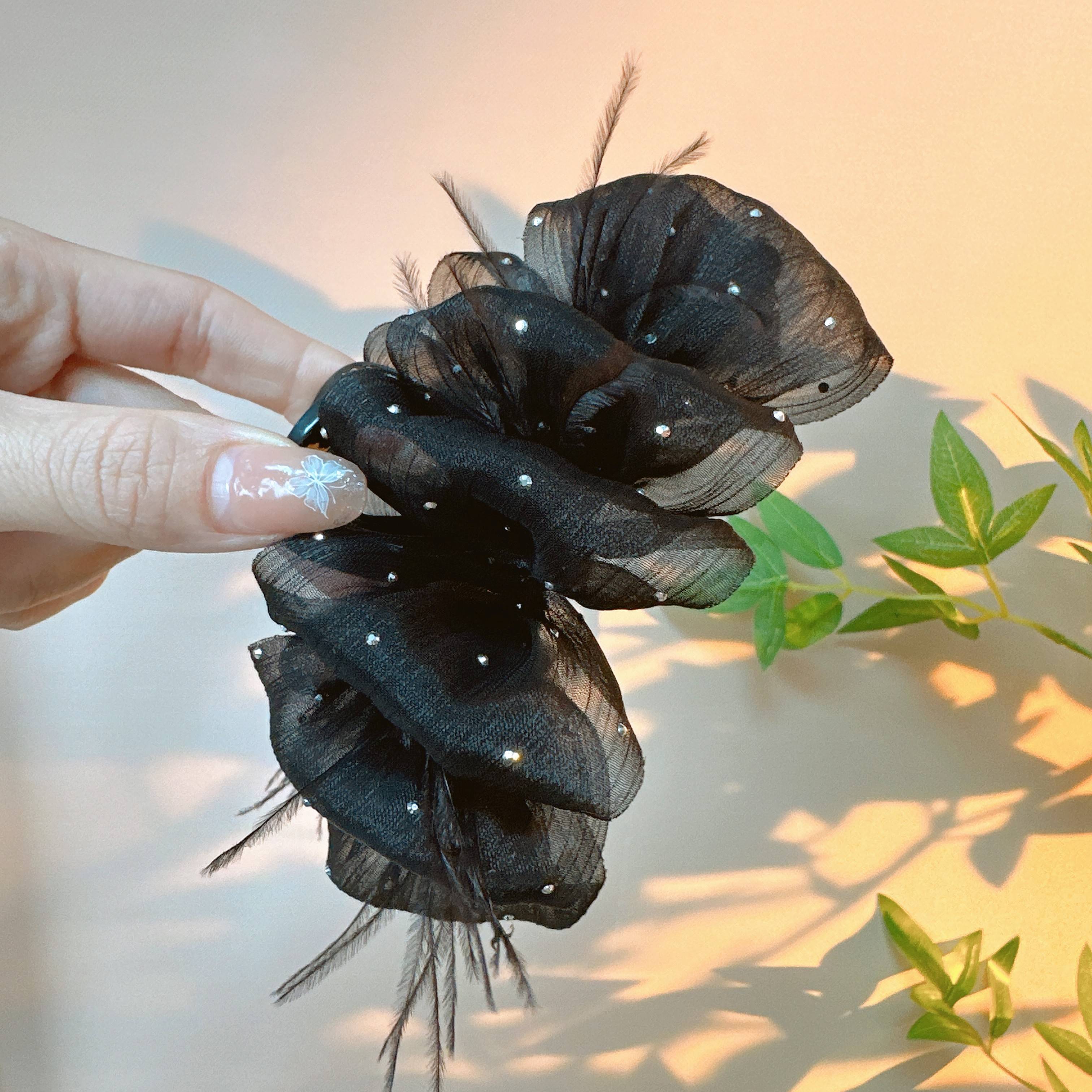 2024年新款高级感满天星羽毛抓夹后脑勺显发量发抓鲨鱼夹头花发卡