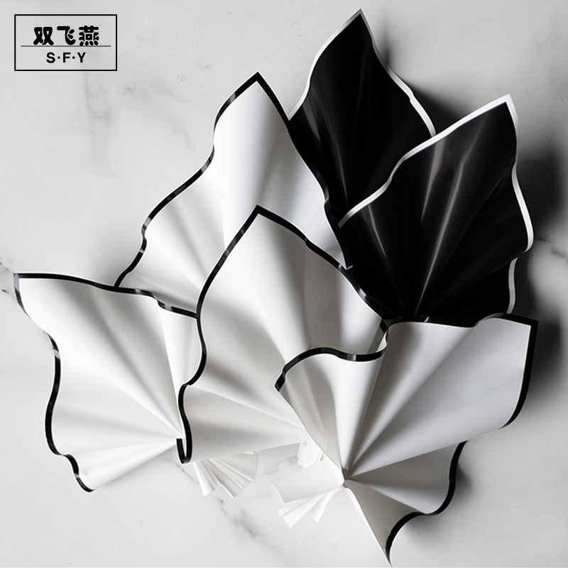 黑白贵族边框亚光膜鲜花包装纸防水雾面纸花艺包装纸花束纸