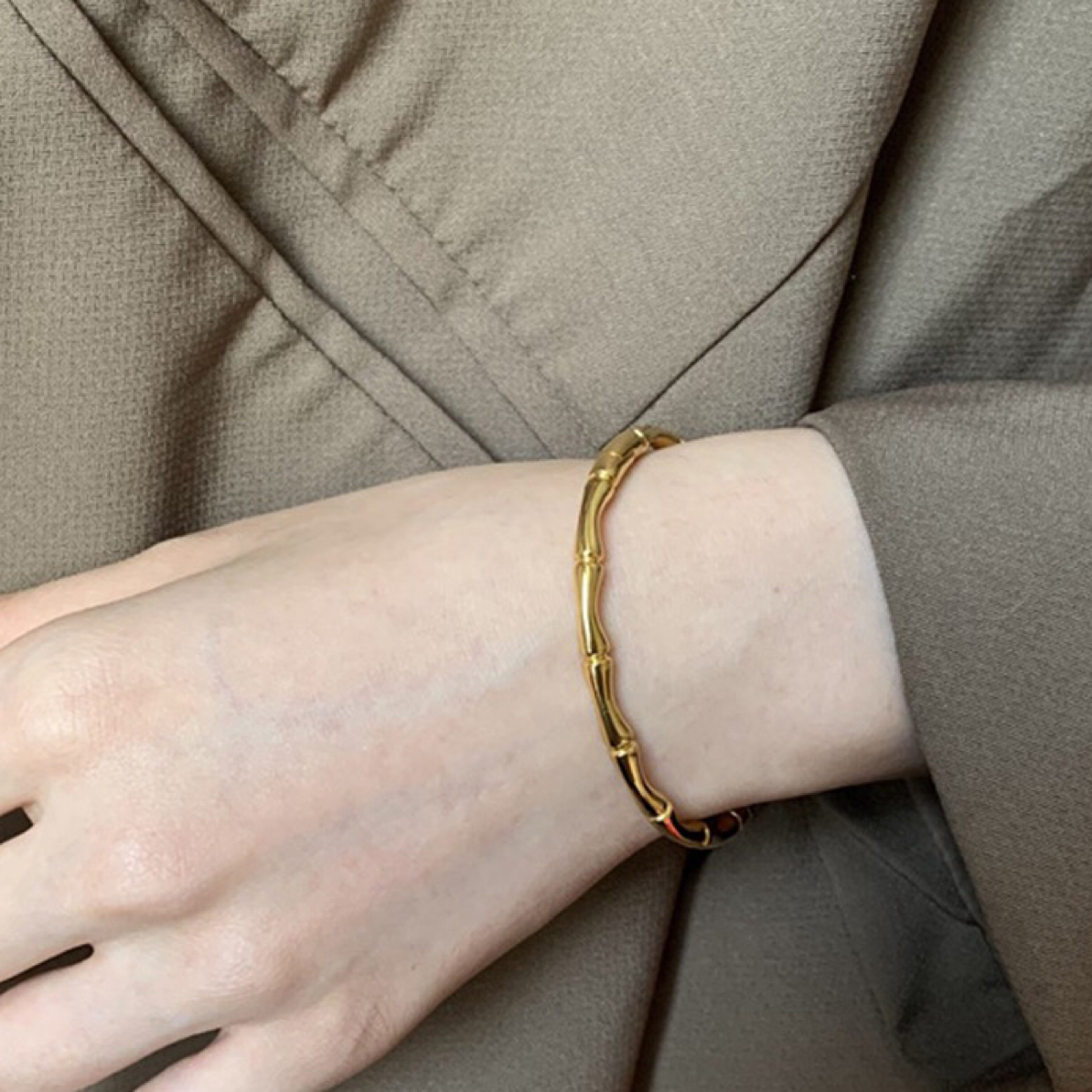 钛钢手镯 不掉色素圈竹节卡扣开口手镯实心简约百搭时尚手环J104