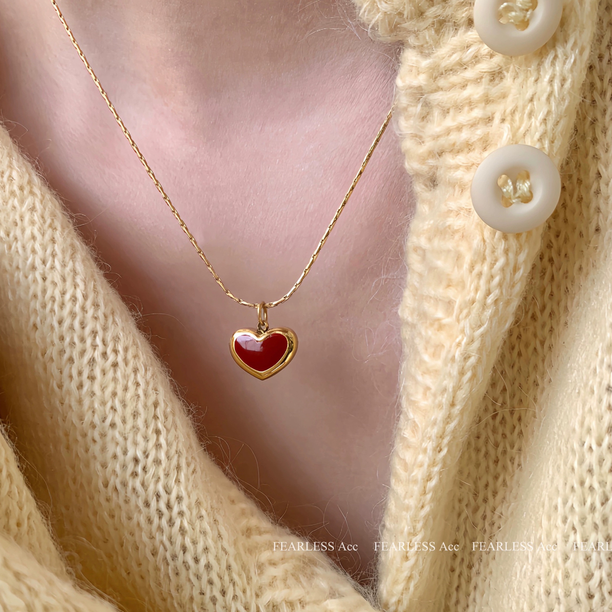 钛钢项链 轻奢气质小红心项链复古蛇骨链爱心锁骨链A601