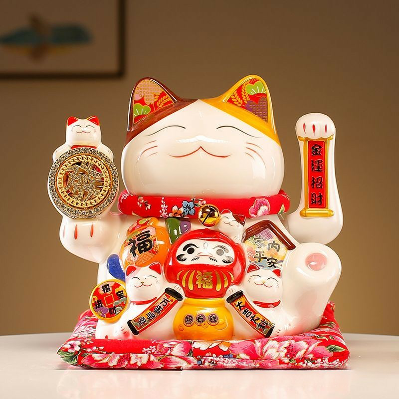 新款招财猫摆件电动摇手精美陶瓷酒店前台开业送礼居家客厅发财猫