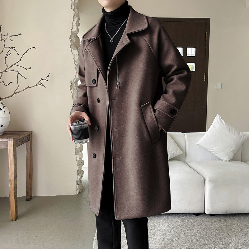 2025新款秋冬季加棉加厚外套男士毛呢大衣中长款呢子潮流风衣帅气