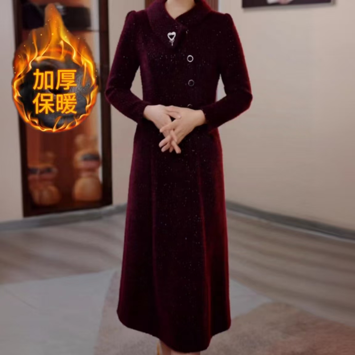 【衣雅严选】8083-1216#新款加厚金貂混纺气质显瘦百搭保暖连衣裙