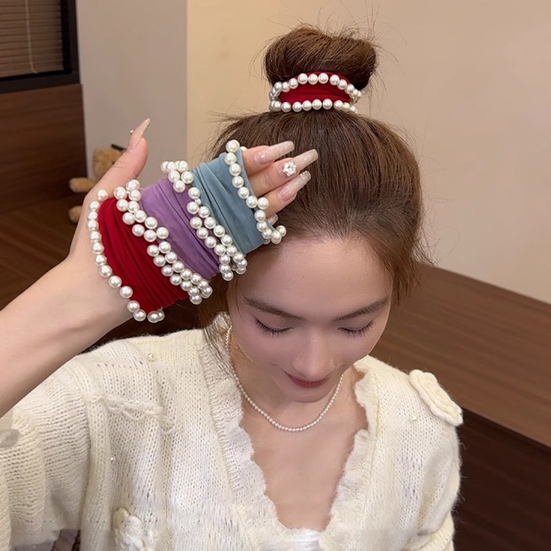 秋冬小香风珠珠面膜发圈高弹力耐用柔软头绳扎头发绳橡皮筋发饰女