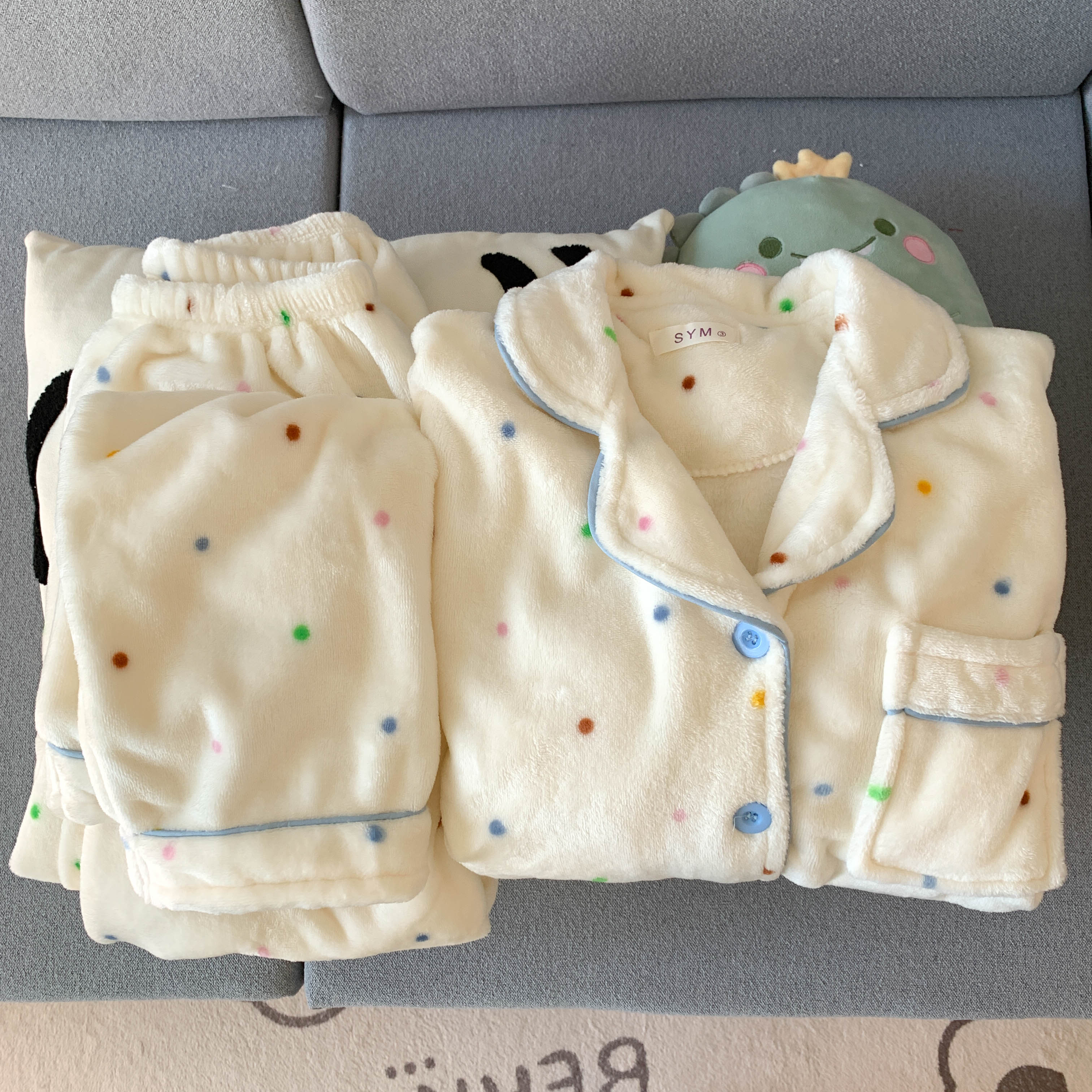 【法兰绒】甜美风波点睡衣女冬季加绒加厚保暖少女柔软亲肤家居服