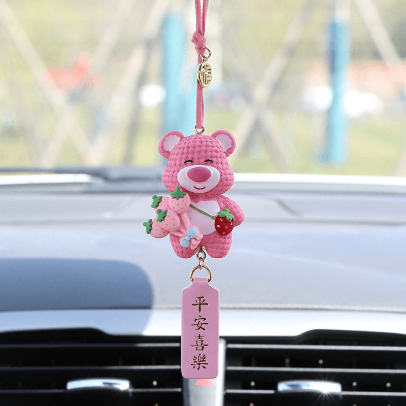 草莓熊车载挂件后视镜吊坠平安车内挂饰可爱小熊挂件女生可爱挂件
