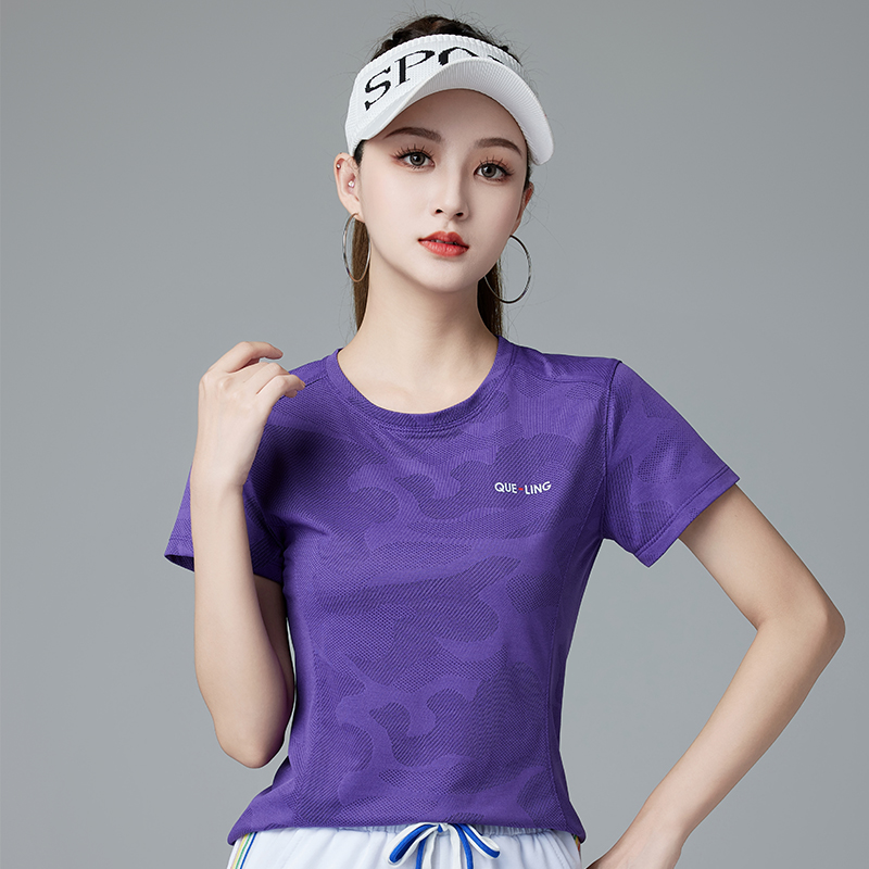 2025夏季新款广场舞健身操运动T恤短袖女休闲健身跑步速干网衣服