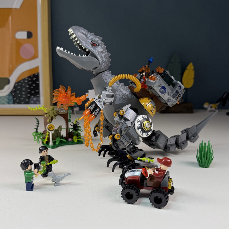 侏罗纪恐龙积木机械霸王龙迅猛龙异特龙场景男孩益智拼装玩具礼物