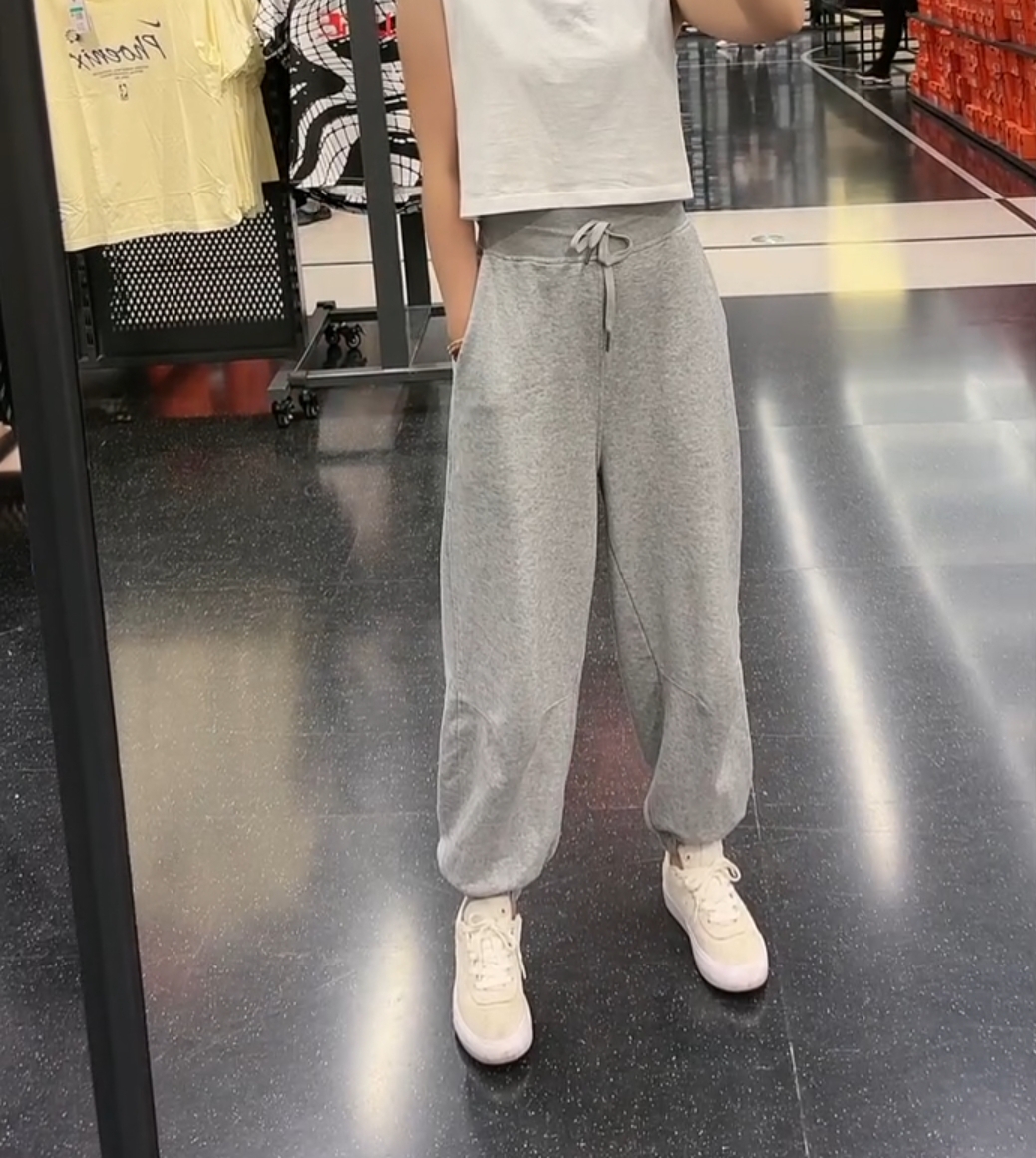 春秋新款女运动时尚百搭休闲裤宽松显瘦高腰抽绳薄款束脚裤