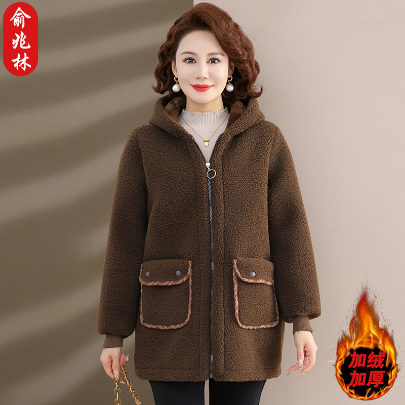 俞兆林中老年女冬装颗粒绒外套加厚大码棉衣妈妈冬季保暖加厚棉袄