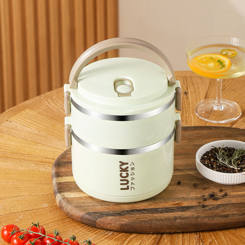 便携双层简约不锈钢保温饭盒上班族便当盒成人学生便当盒密封保温