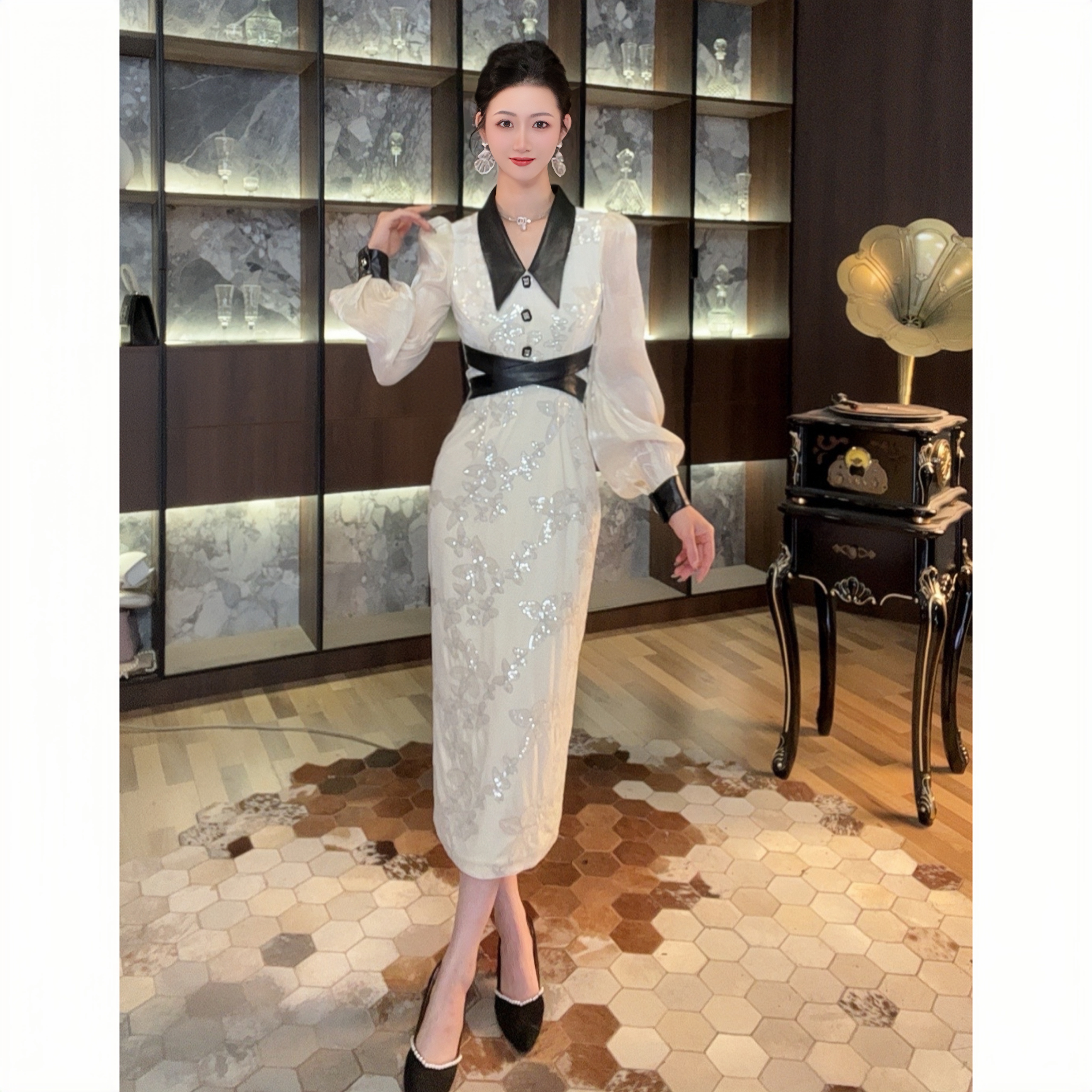 设计师气质名媛轻奢复古包臀时尚性感优雅女神范宴会连衣裙91341