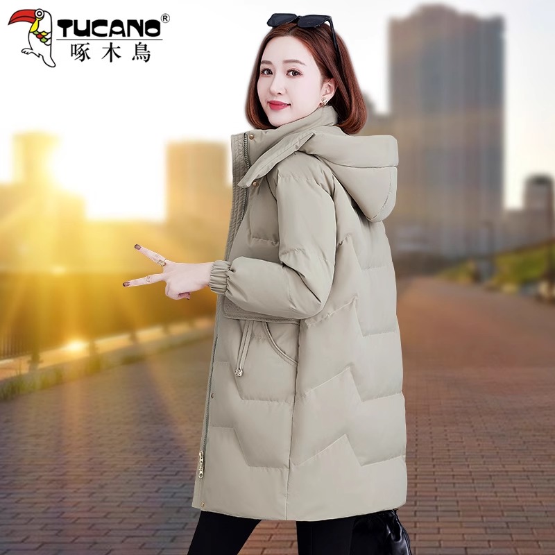 【官方】啄木鸟冬季羽绒服中长款2025年新款宽松防寒女士白鸭绒外套