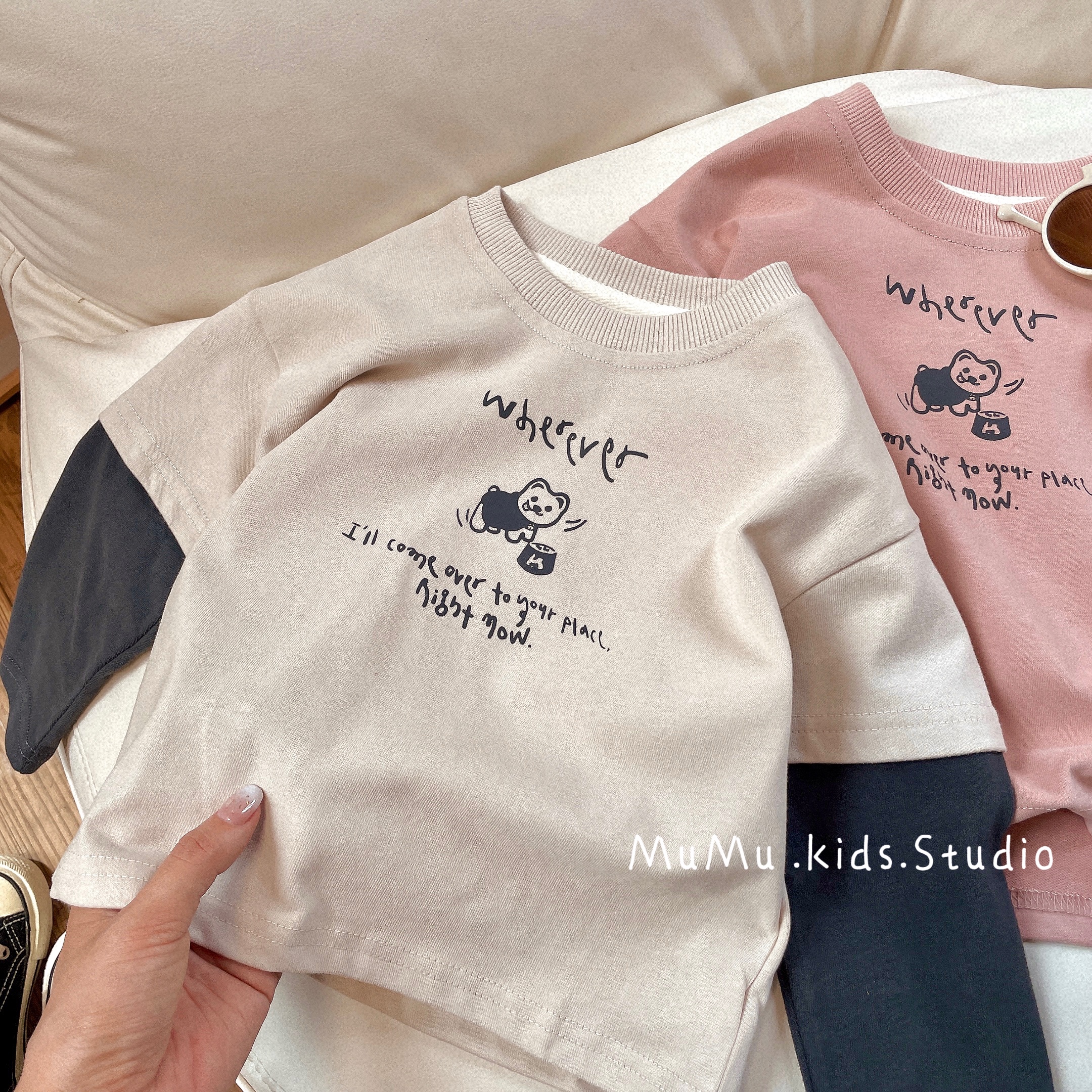 【阿沐家童品】洋气宝宝秋装打底衫男小童韩版卡通休闲拼接袖T恤