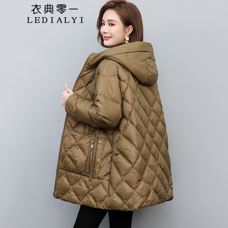 羽绒服女款冬季连帽中长款中年大码气质显瘦白鸭绒保暖冬天外套